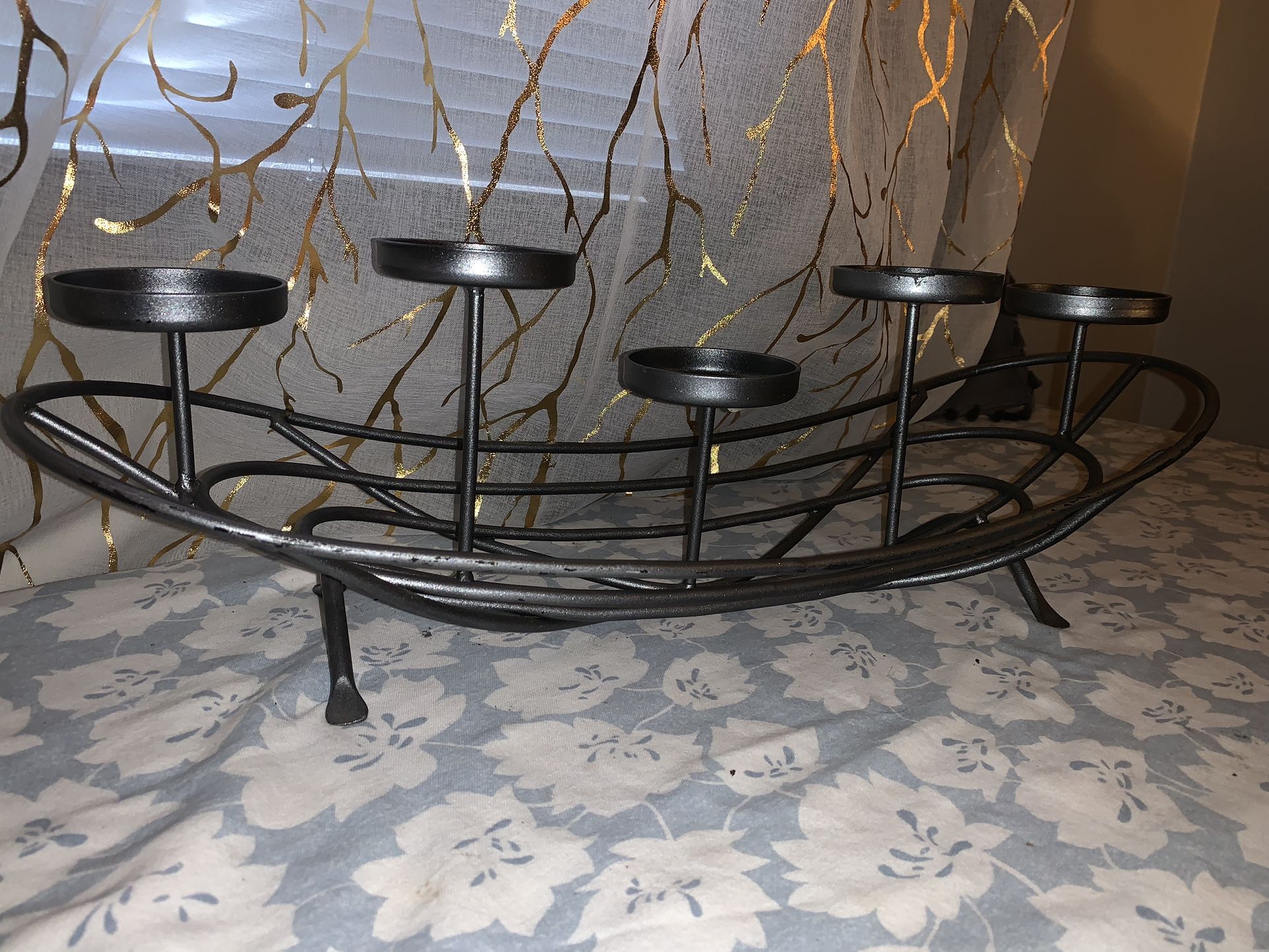 Large 1980s Vintage Wrought Iron Farmhouse Centerpiece With 5 Pillar Candle Holders