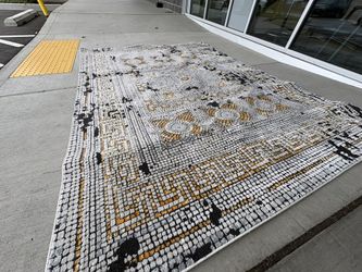 Mosaic Area Rug — Gold/Black/White Pattern — Modern Luxe