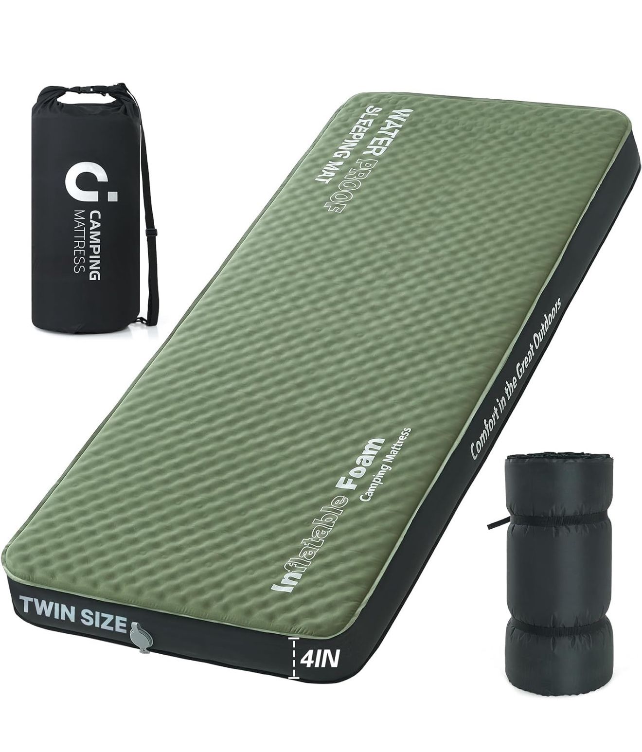 Self Inflating Sleeping Pad,Twin 4in Ultra-Thick Foam Camping Car Mattress with Air Pump Sack, Sleeping Mat for Adults Inflatable Camping Pad Mattress