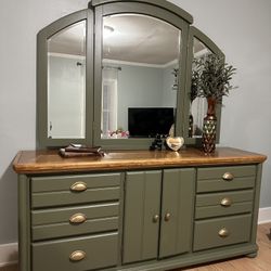 Luxury Refinished Dresser-Triple Mirror- Wood Top