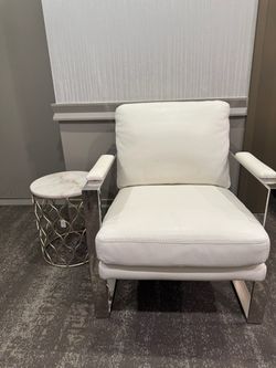 White Leather Accent Chair with Chrome Frame