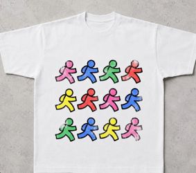 White cotton t-shirt with multicoloured