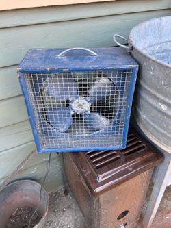 Fan fanatic; Vintage 1950s Shop Fan with Wood Surround and Wire Grate: