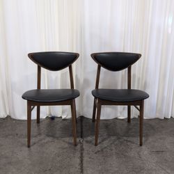Pair of Mid-Century Modern "Floating Back" Black Vinyl Dining Chairs