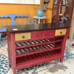 Three Drawer Pier 1  Kitchen Wine Rack With Storage For Sale 
