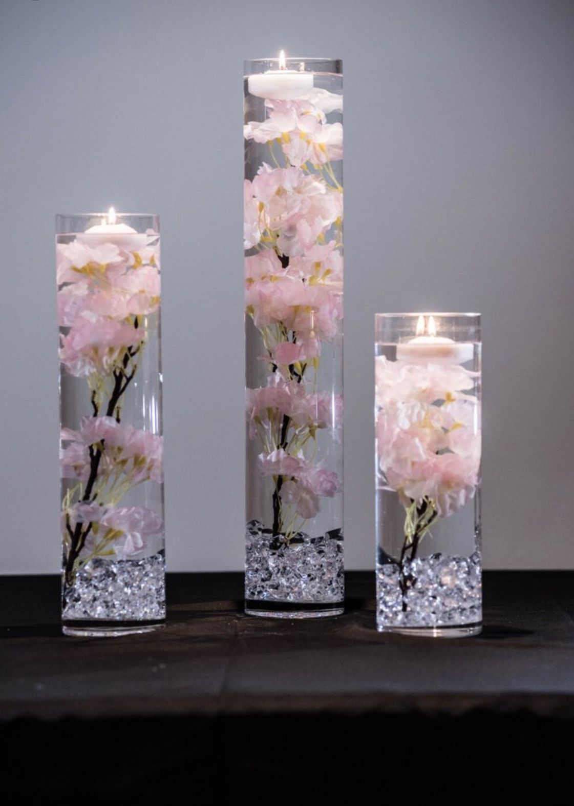 Wedding vases with silver decorations at the bottom,3 different sizes $ 35 per set