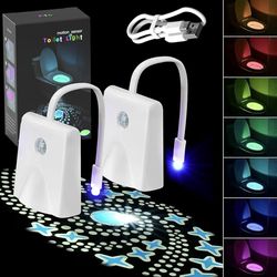 2 pack Toilet Light Motion Sensor, 16 Colors Changing Rechargable LED Night Light with Star Projection Light, Toilet Bowl Night Light for Bathroom