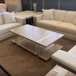 Michael AMINI AICO(High-end)The Natural Wood Grain and Washed Oak Finish Coffee Table w/acrylic Legs