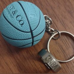 BRAND NEW!💯 SPALDING COLLABORATION FASHION BASKETBALL KEYCHAIN w/BRAND NEW! SIZE 9 FINE SILVER PLATED SPORTS RING w/BRAND NEW RING DISPLAY BOX&POSTER