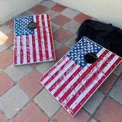 Cornhole With Carrying Case  Aluminum Weatherproof American Flag