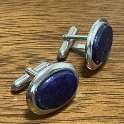 Sterling Silver Gents T-Bar Cufflinks with oval Lapis Lazuli Stones