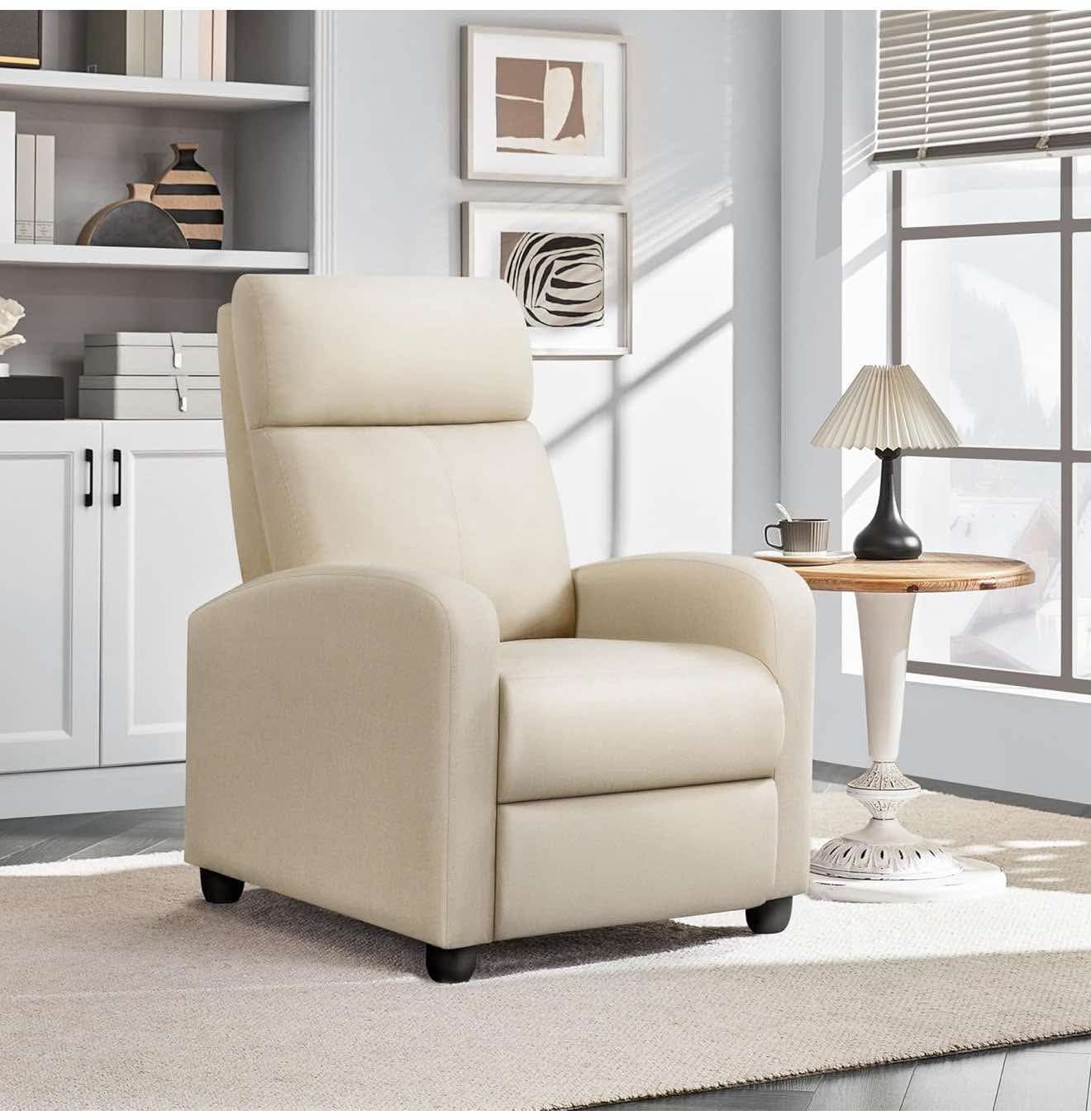 Modern Fabric Recliner Chair Sofa Adjustable with Thicker Seat Cushion, Beige L-26