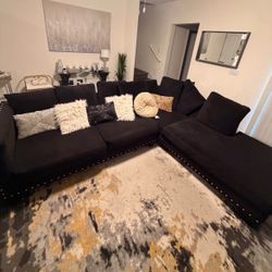 Black Sectional with Nailhead Trim