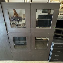IKEA BESTÅ 3-Piece Storage Combination, Cabinet with Glass Doors Espresso Very Good Condition