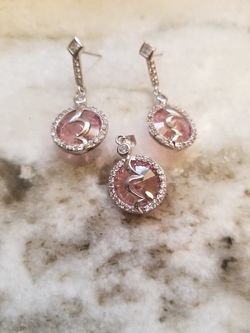925 Sterling Silver Cz Crystal pendant and earing set