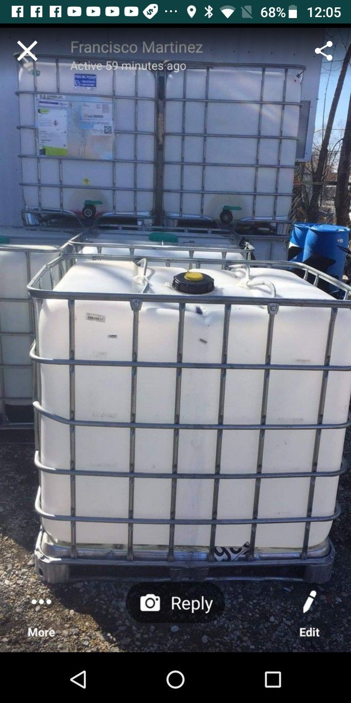 Plastic and metal containers 275 gallons
