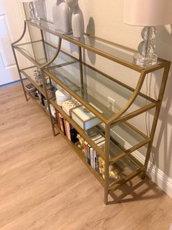 Gold Metal and Glass Etagere Bookshelf