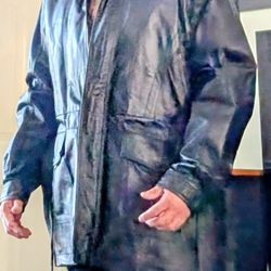 Black Long leather Jacket Size Large