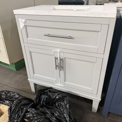 Chesil 30in. Single Sink Freestanding Atmos Grey Bath Vanity with Bianco Bella Quartz Top Assembled