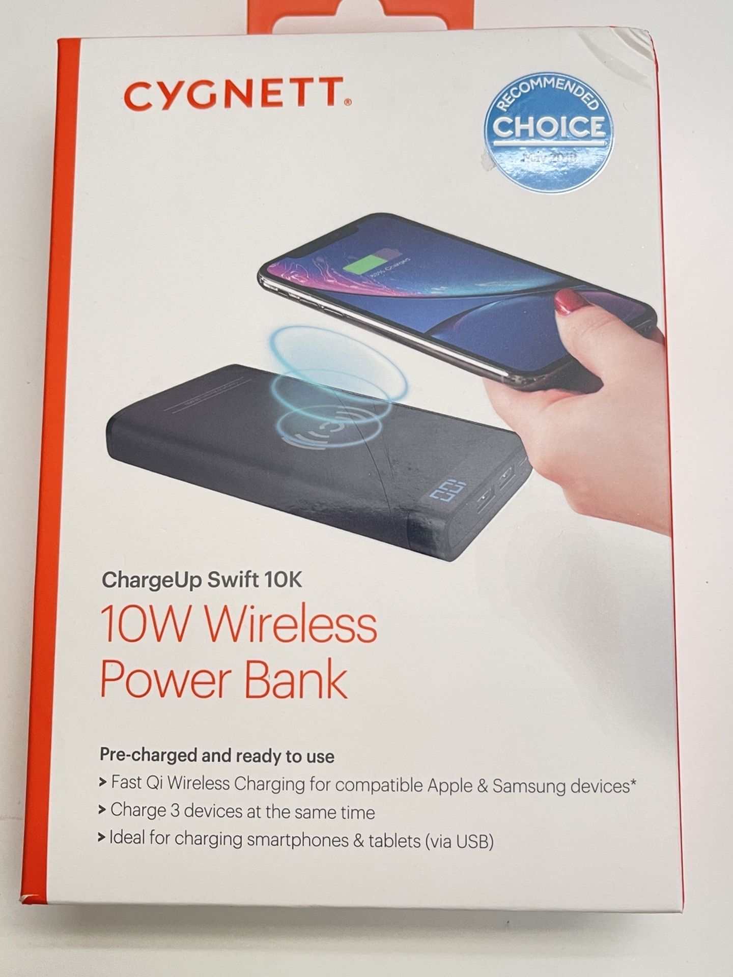 CYGNETT CHARGEUP SWIFT 10K WIRELESS POWER BANK with Micro USB to USB-A Cable included - BLACK