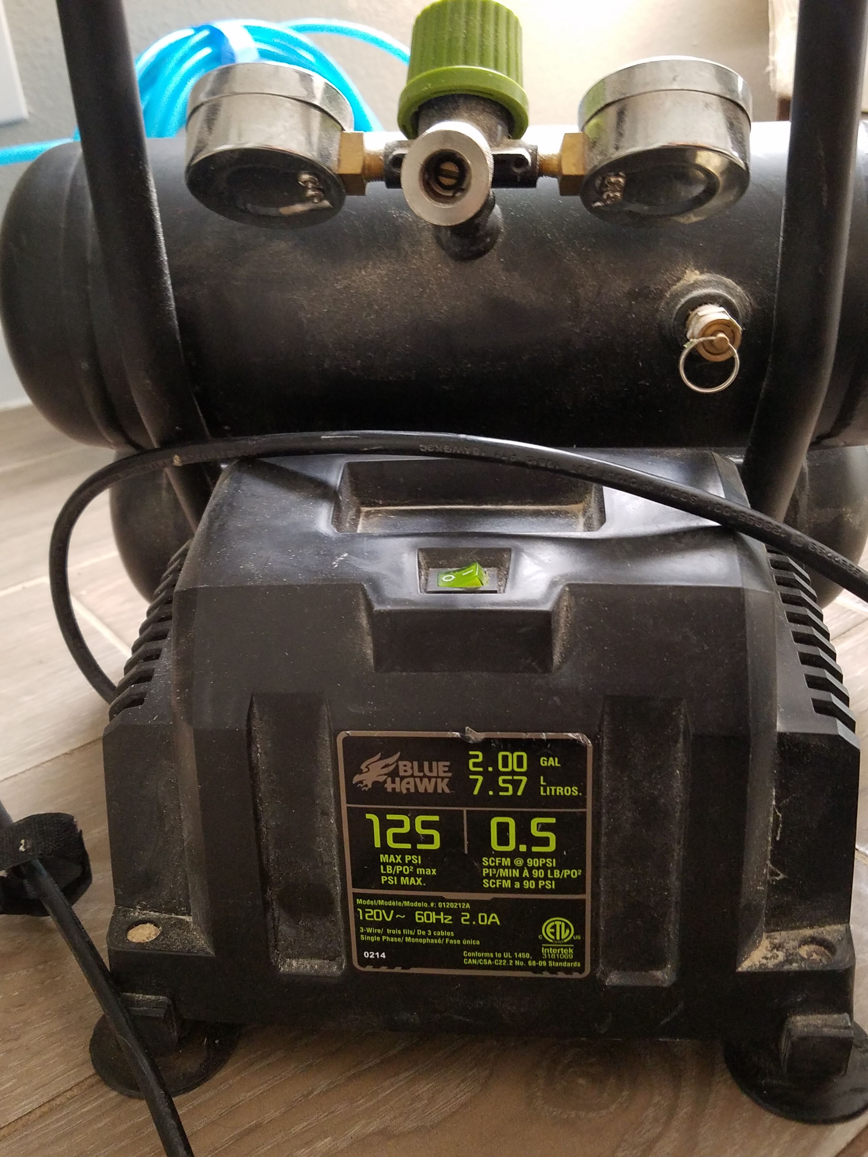 Blue Hawk air compressor 2 gallon 125 psi pin nailer and hose for Sale