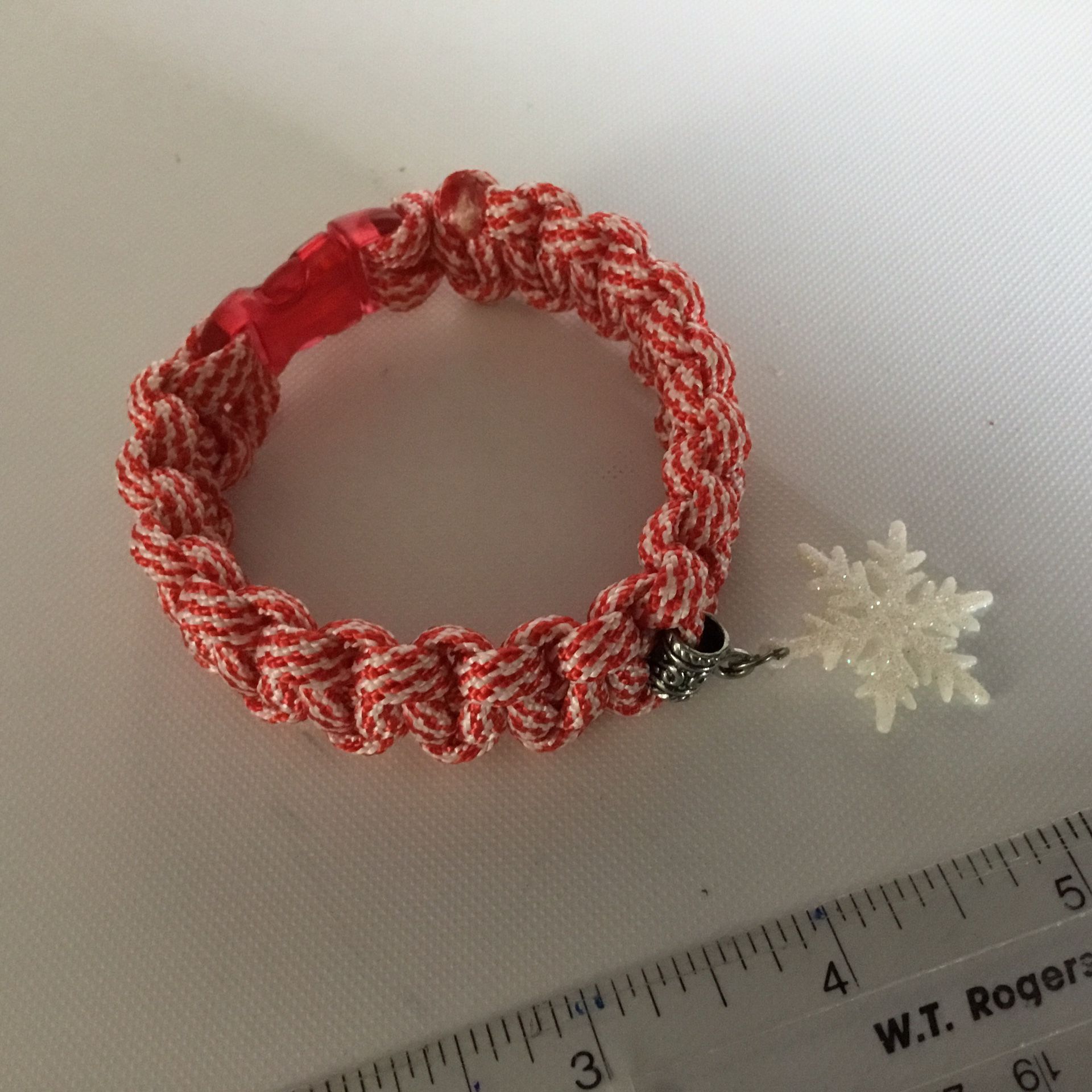 Red & White Paracord Bracelet With Snowflake Charm