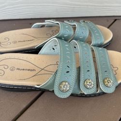 Womans Size 10 Comfort Leather Slides Lightweight Flat Sandals Cute Slip On Casual