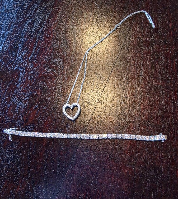 Cubic Zirconia Heart Pendant and Tennis Bracelet Combo 31 Carat Weight