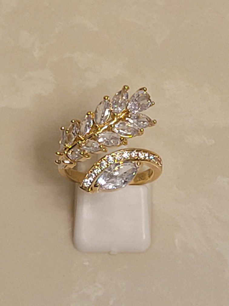 Gold and CZ Adjustable Wrap Around Ring 
