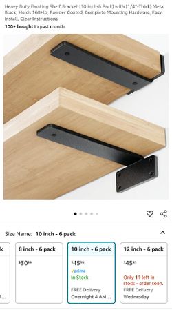 Heavy Duty Floating Shelf Bracket (10 inch-6 Pack) with (1/4”-Thick) Metal Black, Holds 160+lb, Powder Coated, Complete Mounting Hardware, Easy Instal