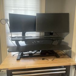 Versa Power Pro Plus- 36 x 24 BB Standing Adjustable Electric Desk Office Work Station Black With Usb Port And 2 Benq Monitors