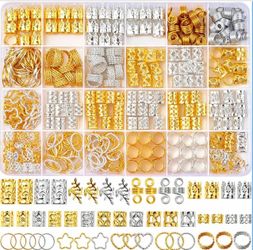 310Pcs Gold Hair Jewelry for Braids, Silver Loc Cuffs Rings Clips