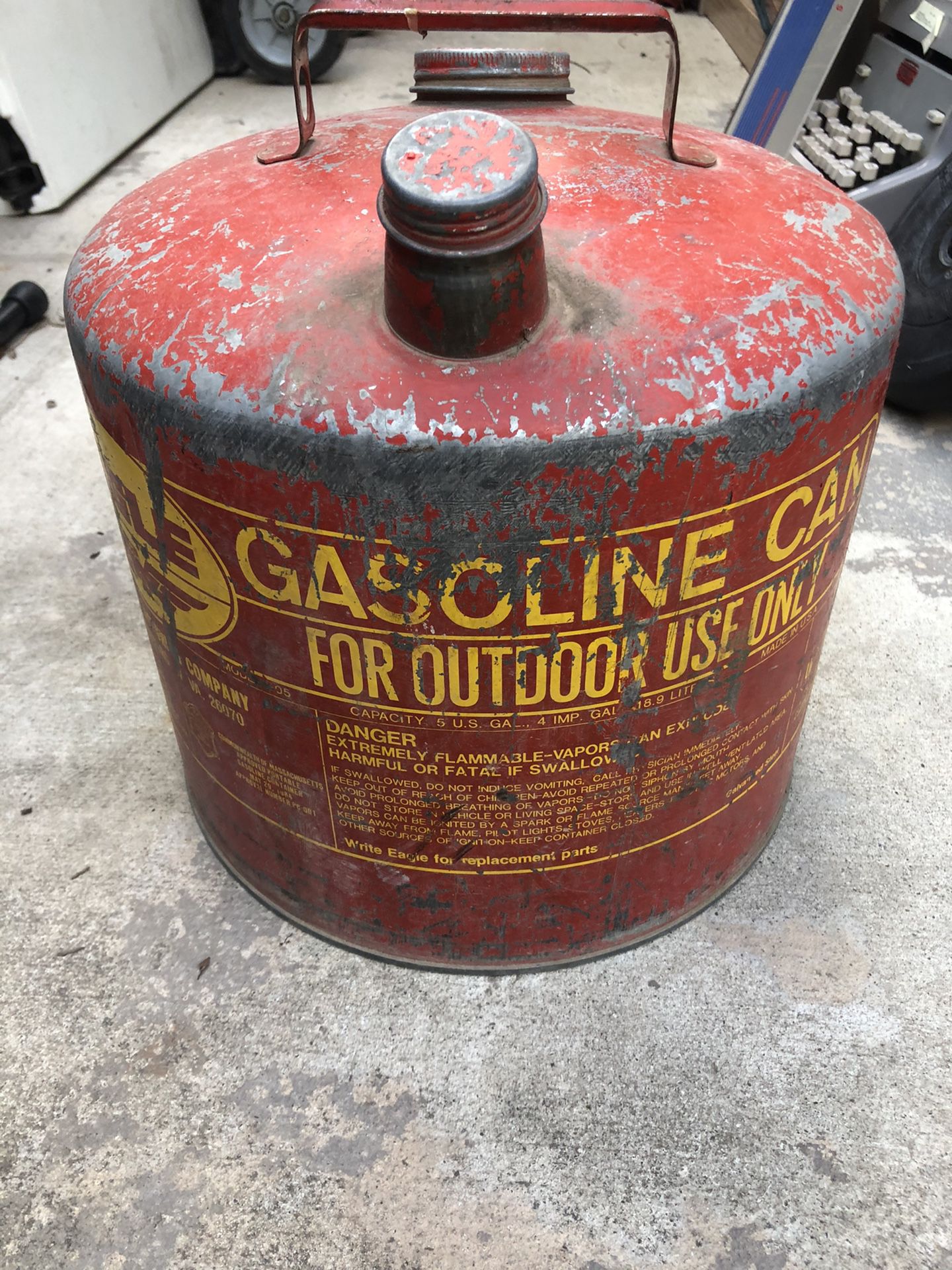 Vintage 5 gallon metal gas can