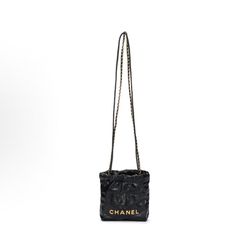 CHANEL Chanel 23S 22bag mini gold coin diamond plaid drawstring open and closed leather chain shiny wrinkled one-shoulder cross-body bag(37)24