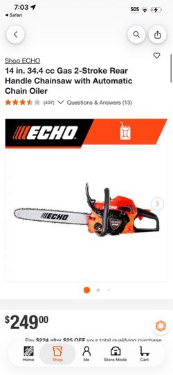 14 in. 34.4 cc Gas 2-Stroke Rear Handle Chainsaw with Automatic Chain Oiler