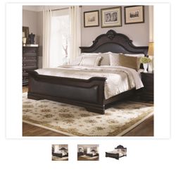Coaster Cambridge Upholstered Queen Bed in Dark Cherry 203191Q With 2 Matching Night Stand