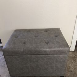 Grey Leather Bench With Storage 