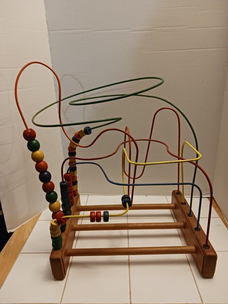 Vintage Anatex Made In The USA Wooden Bead Maze Rollercoaster Toy