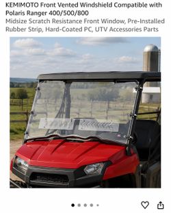 KEMIMOTO Front Vented Windshield Compatible with Polaris Ranger 400/500/800 Midsize Scratch Resistance Front Window, Pre-Installed Rubber Strip, Hard-