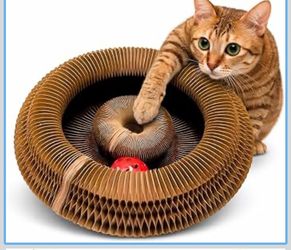 Kitty Curls Cat Toy | Magic Organ Accordion Cardboard Cat Scratcher for Indoor Cats | Foldable Circle Cat Toy with Bell Ball | Interactive Collapsible