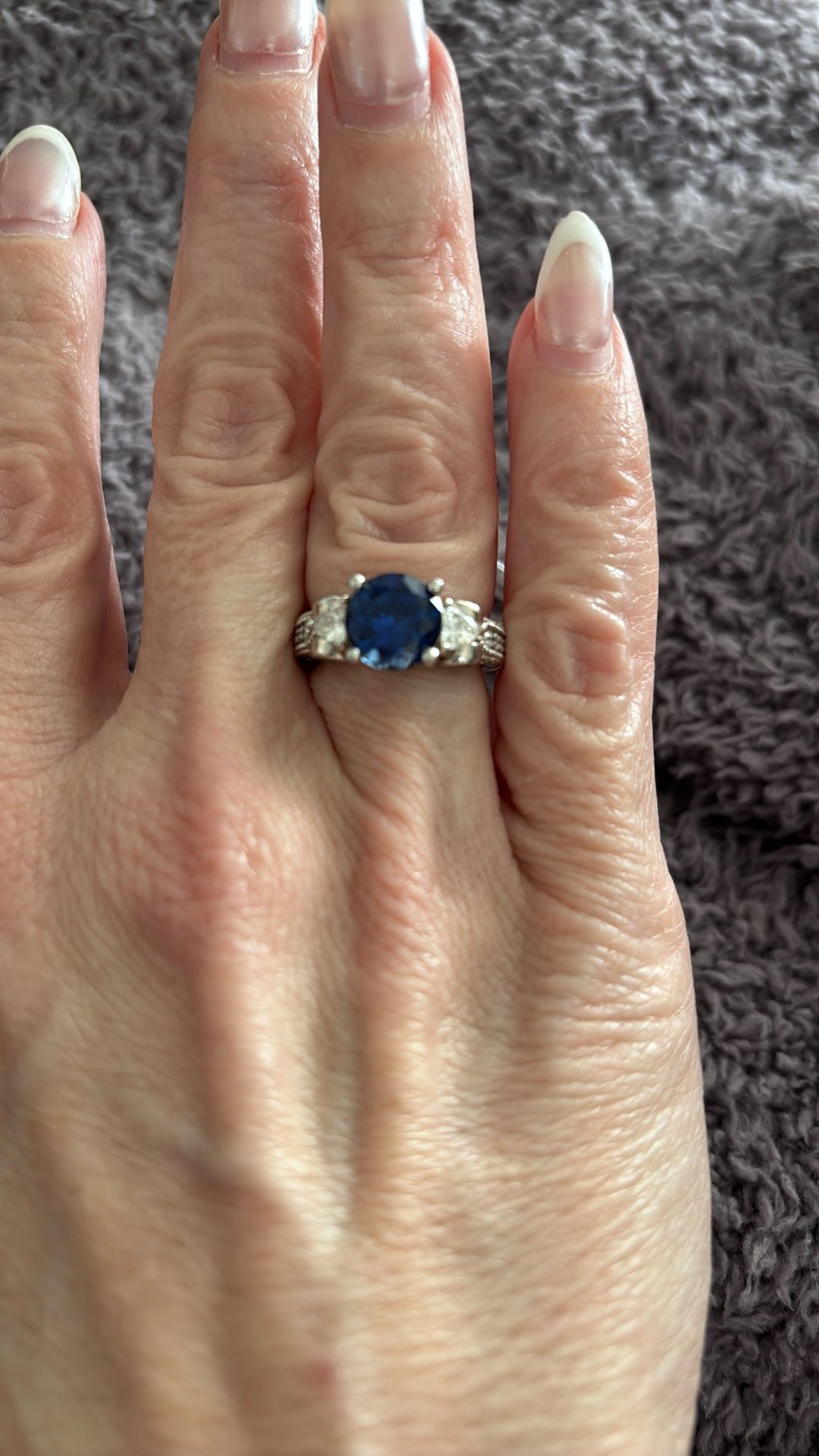 Round Simulated Blue Sapphire Cubic Zirconia Accent 925 Sterling Silver Wedding Engagement Ring