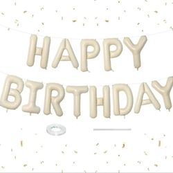 Happy Birthday Balloons Banner Beige,16 Inch Cream White Foil Letters Birthday Sign Banner 13 piece 