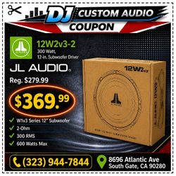 JL Audio 12W1v3 Bass Speaker 12" Subwoofer 600 Watts W1v3 Series 2-Ohm 🚨 Payment Options Available 🚨 No Credit Needed 🚨 