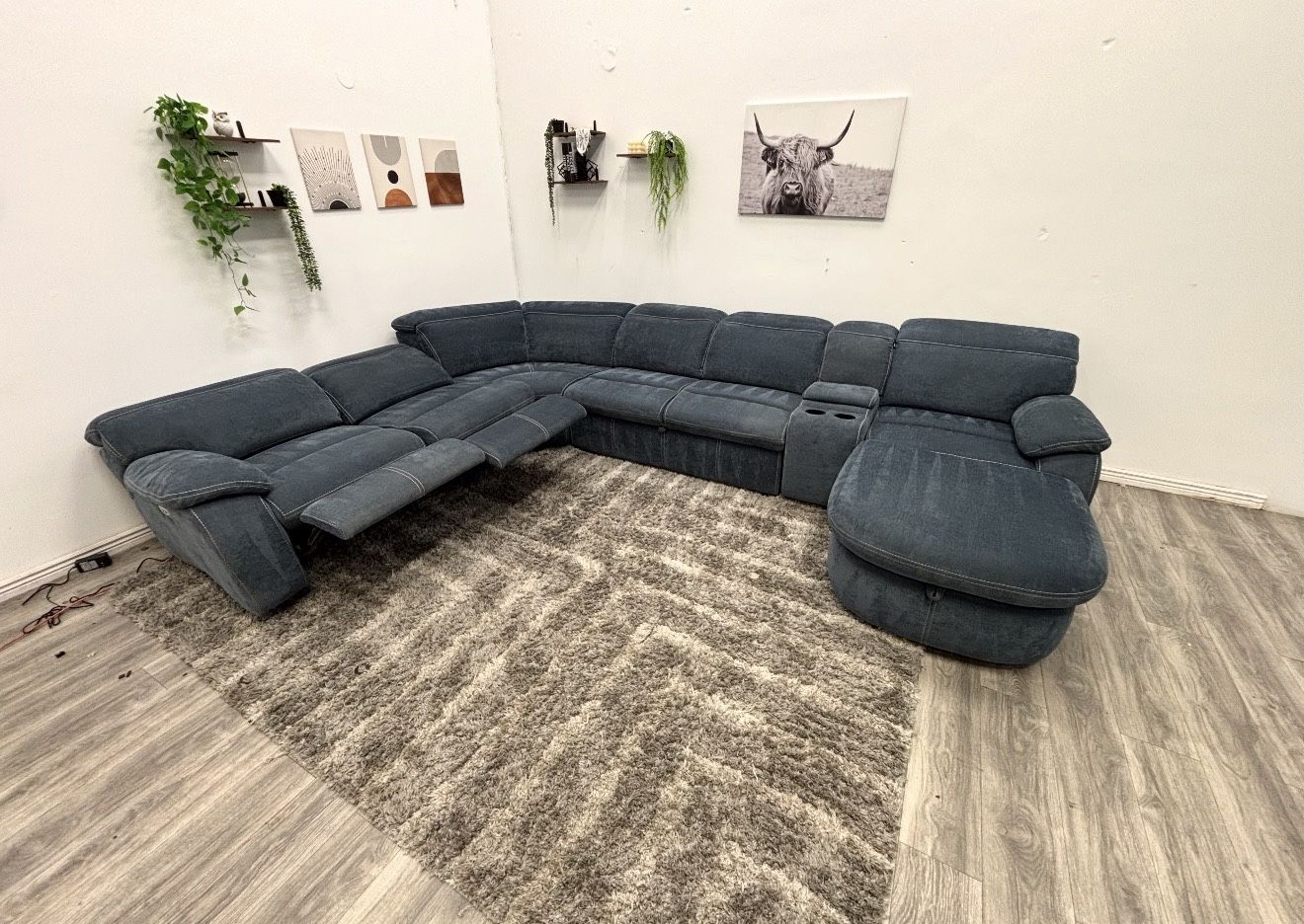 Navy Recliner Sectional Couch - Free Delivery