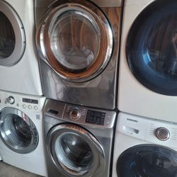 Platinum Samsung Front Load Washer And Stackable Gas Dryer Set With Steam 