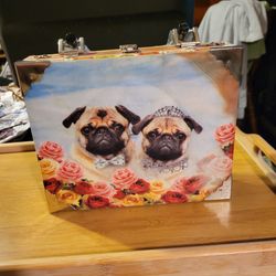 Vintage  cigar box  Pug purse with  wallet.