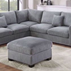 New Gray Or White 3pc Sectional And Ottoman Sofa Couch 