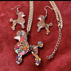 Poodle Necklace Earrings Set 