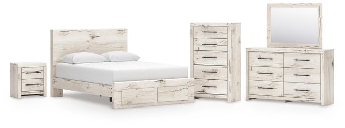 Lawroy Light Natural Queen Panel Storage Bed, Dresser, Mirror, Chest and Nightstand (Online Special Price)