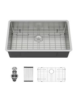 LORDEAR 32 in. x 18 in.Undermount Single Bowl 16-Gauge Stainless Steel Kitchen Sink with Bottom Grid